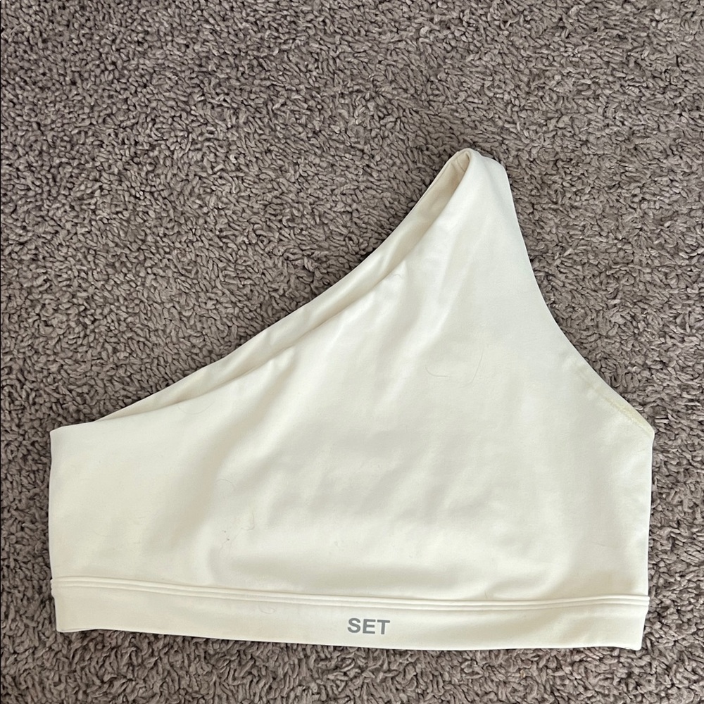 SET ACTIVE One-Shoulder Cream Crop Top